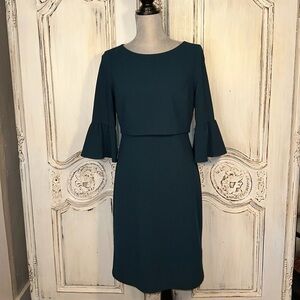 American Living Lovely Dark Teal Mid sleeve Cropped Overlay Open Neck Dress S/6